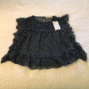 Zara navy and white polka dot top